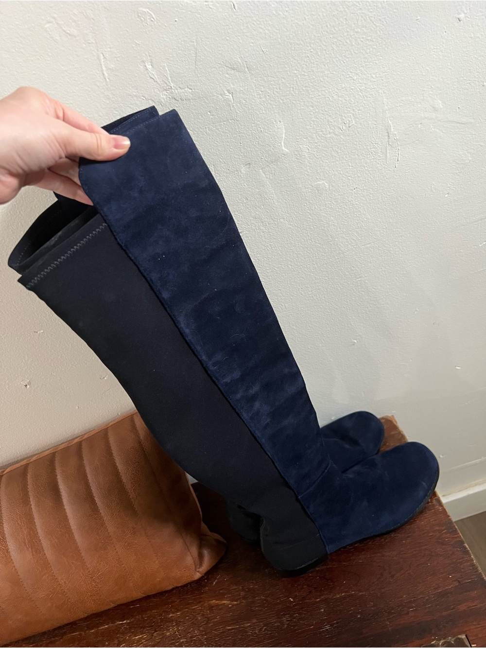 Stuart Weitzman 50/50 Deep Navy Suede Knee-High Boots Rare - Picture 7 of 13